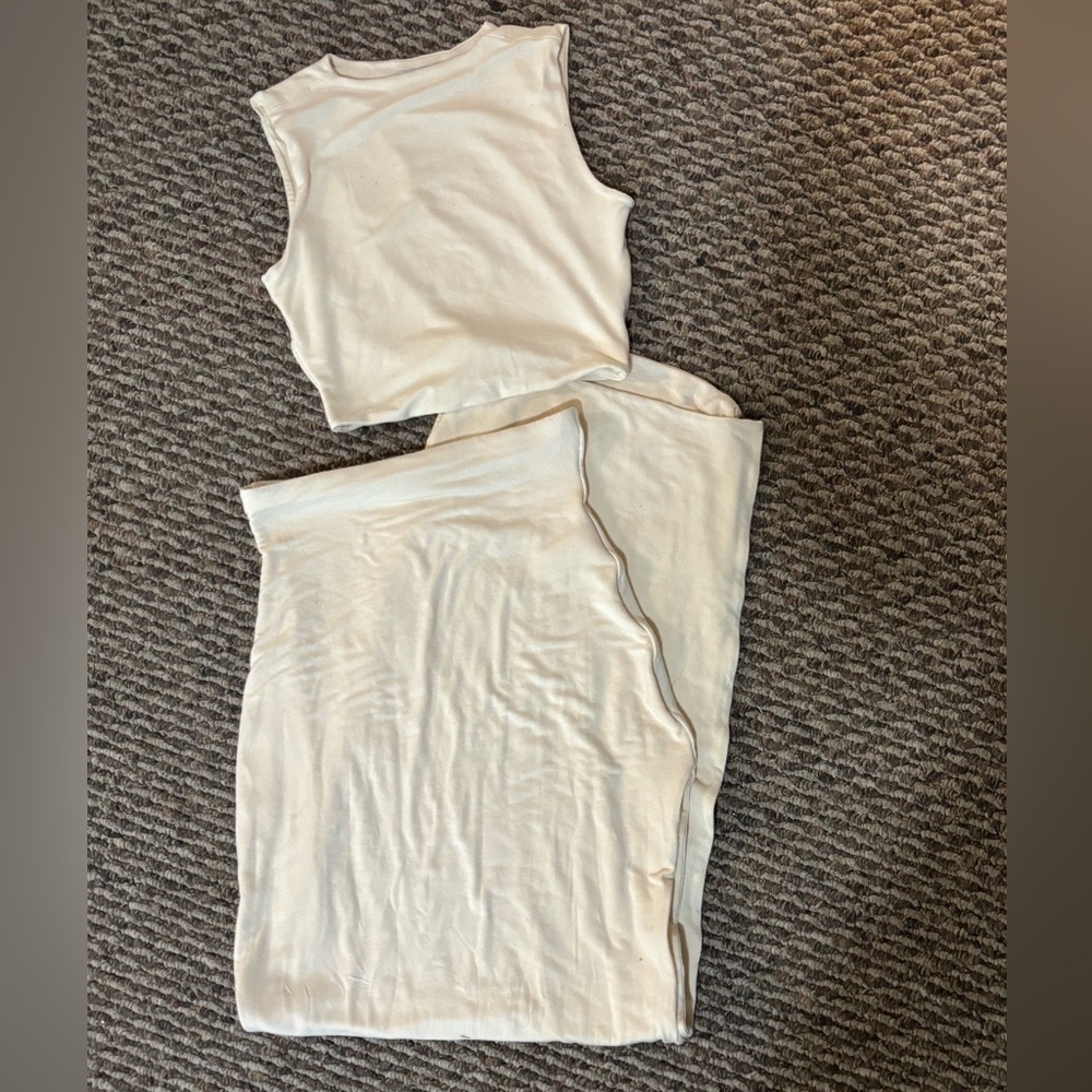 Cream Sleeveless Top and Skirt Set